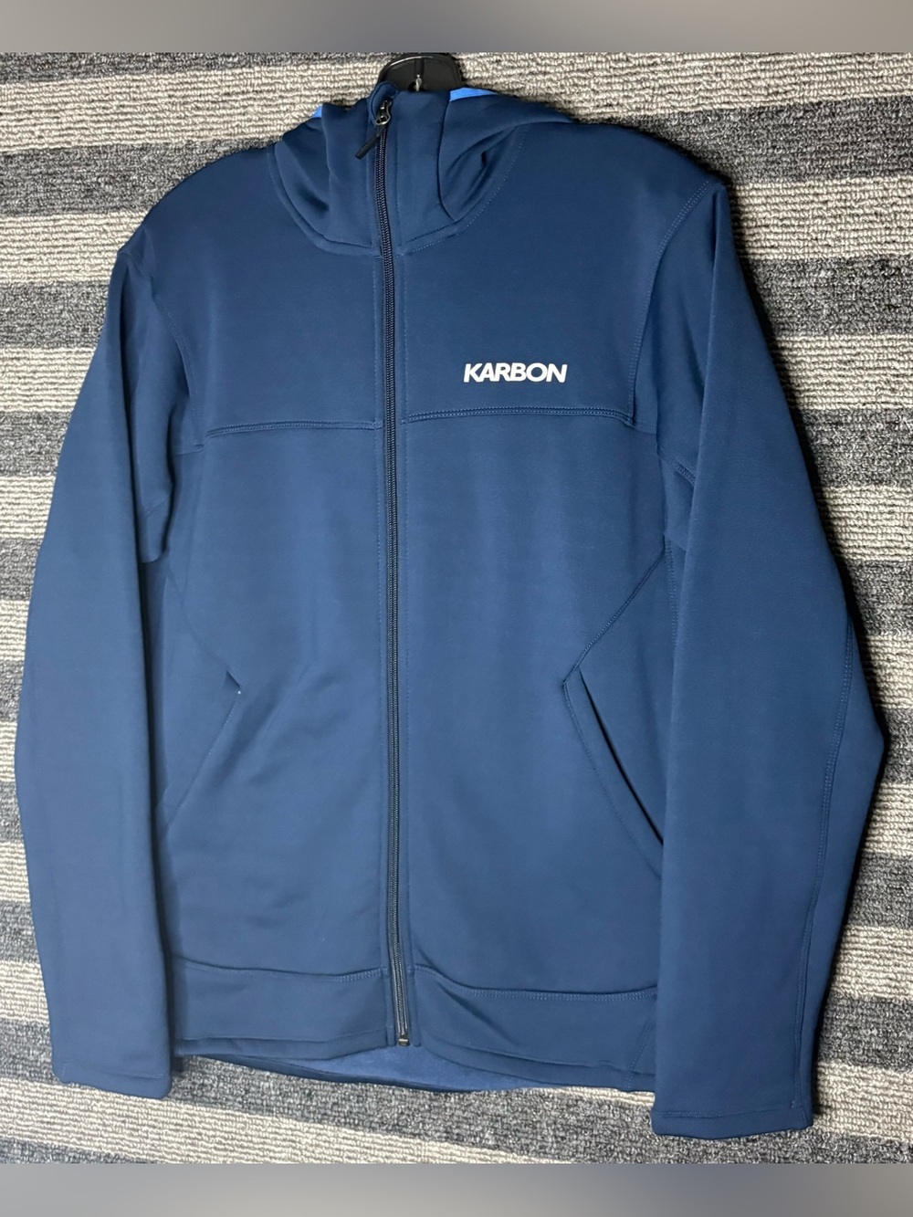Karbon Men's Navy Blue Hooded Soft Shell Jacket Large EUC